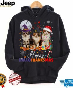 Cat Halloween Christmas Happy Hallothanksmas Thanksgiving T Shirt