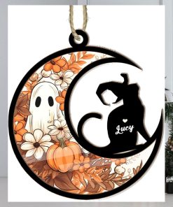 Cat Halloween Moon Suncatcher Ornament