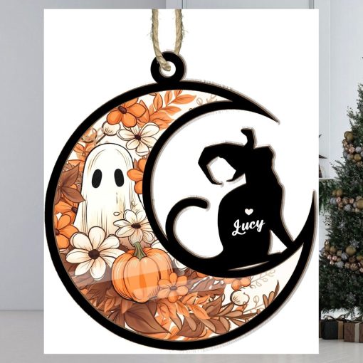 Cat Halloween Moon Suncatcher Ornament