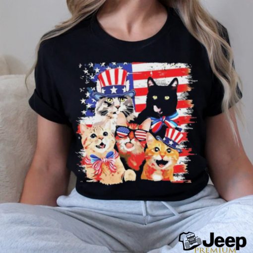 Cat Happy Freedom Day Cat Lovers Cat Moms 4th July American Shirt