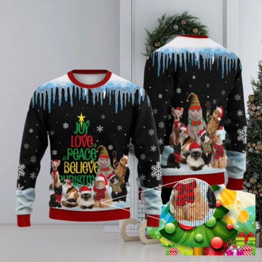 Cat Joy Love Peace Believe Ugly Christmas Sweater Best Gift For Men And Women