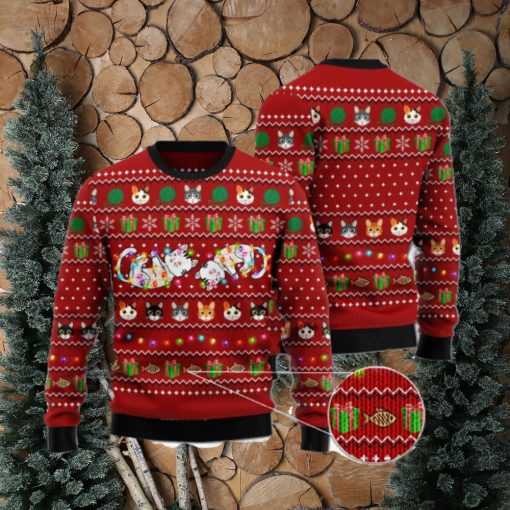 Cat Light Lovely Cat Red Ugly Christmas 3D Sweater