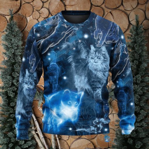 Cat Love Blue Neon Stunning Ugly Christmas 3D Sweaters Gift For Men And Women