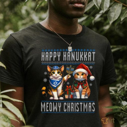 Cat Merry Christmas Happy Hanukkah Jewish Christian T shirt