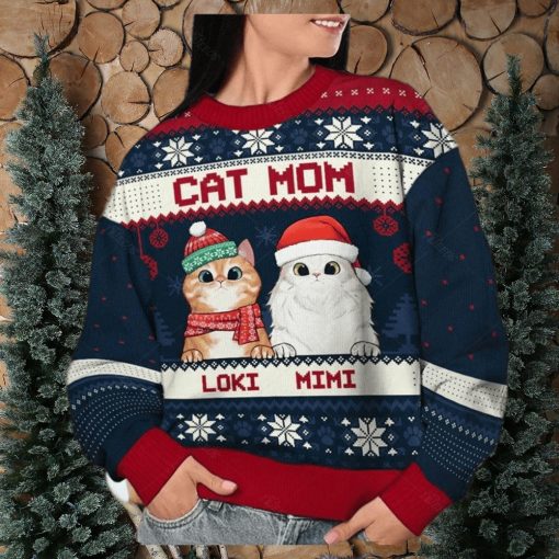 Cat Mom Cat Dad Personalized Custom Ugly Christmas Sweater