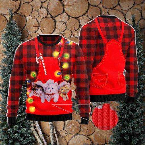 Cat Pocket Christmas Red Ugly Christmas Sweater AOP All Over Printed Sweater