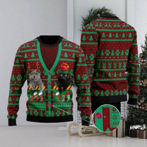 Cat Pocket Xmas Ugly Christmas Sweater Gift For Family