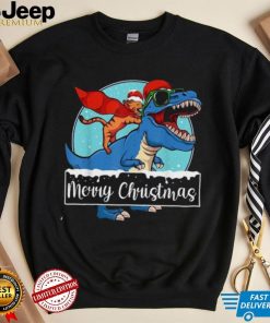 Cat Riding Dinosaur Christmas Pajama Cute T Rex Santa Hat Shirt