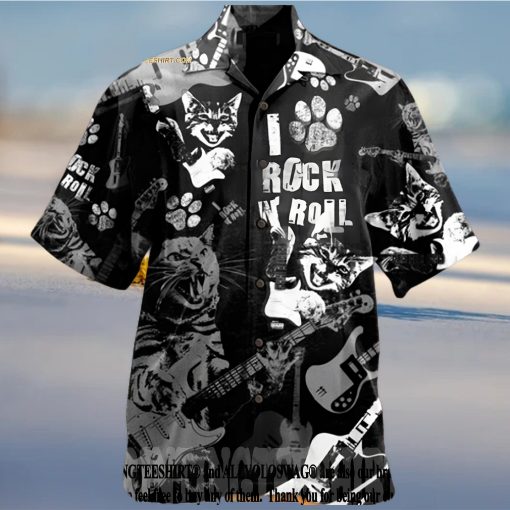 Cat Rock D Roll Cool Music Lover Short Sleeve Rock Music Button Up For Summer Hawaiian Shirt