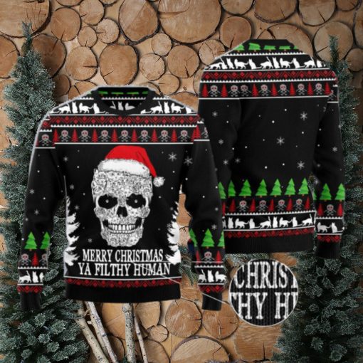 Cat Skull Santa merry Christmas Ya Filthy Human Ugly Christmas 3D Sweater