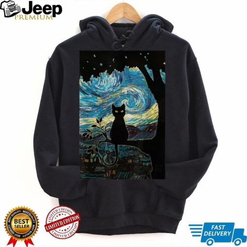 Cat Tshirt Starry Night Cat Tee, Van Gogh Cat Black Gift T Shirt