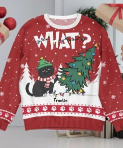 Cat What Christmas Tree Personalized Ugly Sweater