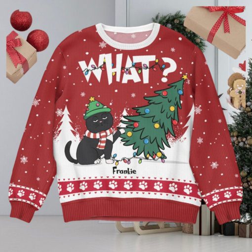 Cat What   Christmas Tree   Personalized Ugly Sweater