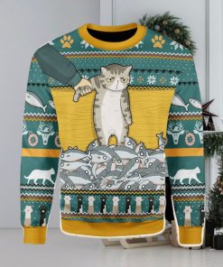 Cat With Fish Ugly Christmas Sweater Xmas Gift Men And Women Christmas Sweater