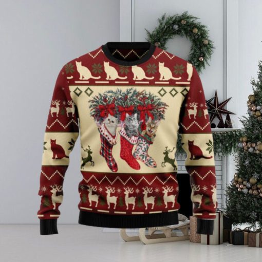 Cat and Sock Knitting Pattern Christmas 3D Sweater