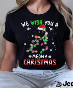 Cat hat santa we wish you a meowy christmas shirt