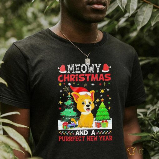 Cat santa meowy christmas and a purrfect new year merry christmas shirt