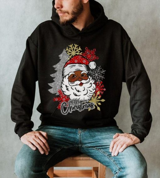 Caterpillar Black Merry Christmas African American Santa Claus Long Sleeve T  shirt