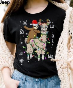 Caterpillar Cute Santa Sloth Riding Llama Christmas Lights Pajamas Xmas T shirt