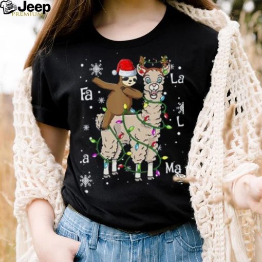 Caterpillar Cute Santa Sloth Riding Llama Christmas Lights Pajamas Xmas T  shirt