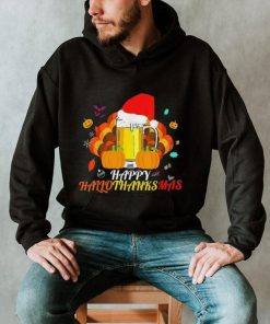 Caterpillar Hallothanksmas Beer Glass Halloween Thanksgiving Xmas Santa T shirt