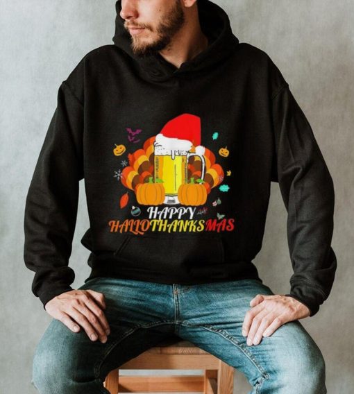 Caterpillar Hallothanksmas Beer Glass Halloween Thanksgiving Xmas Santa T  shirt