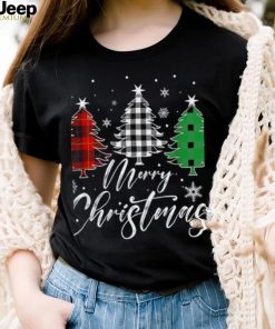 Caterpillar Merry Christmas Tree Buffalo Plaid Red White Green Light T shirt