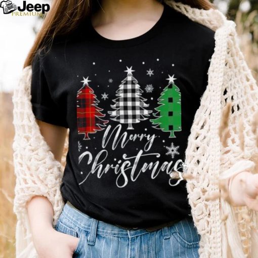 Caterpillar Merry Christmas Tree Buffalo Plaid Red White Green Light T shirt