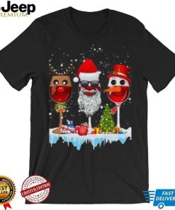 Caterpillar Three Wine Glasses Santa Hat Christmas Funny Wine Lover Xmas Long Sleeve T shirt