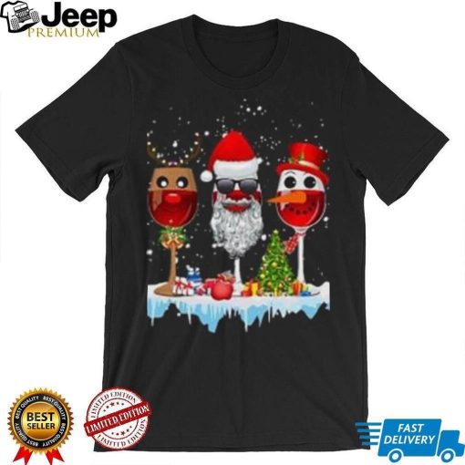 Caterpillar Three Wine Glasses Santa Hat Christmas Funny Wine Lover Xmas Long Sleeve T shirt