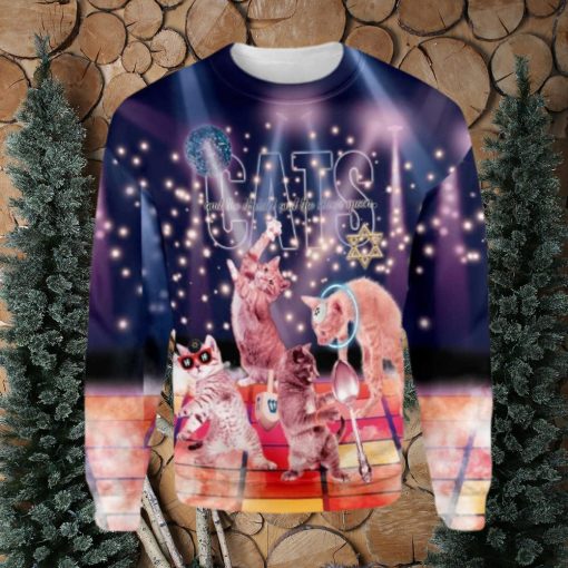 Cats And The Dreidel And The Silver Spoon Ugly Christmas Sweater