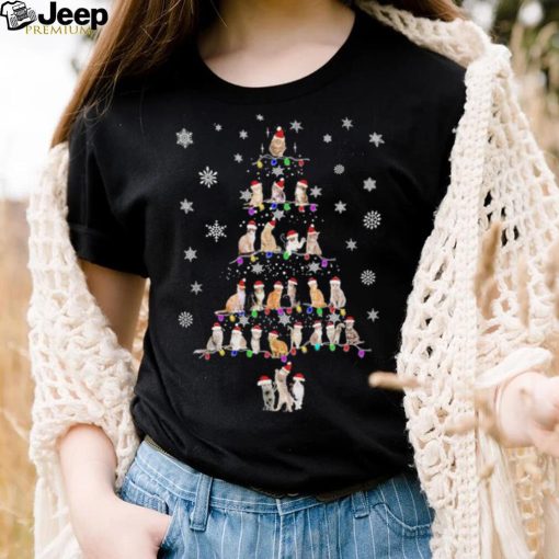 Cats Hat Santa Light Pine Tree Merry Christmas Shirt