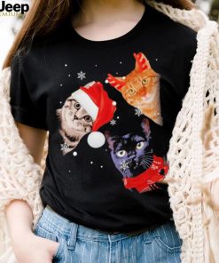 Cats Hat Santa, Scarf And Reindeer Merry Christmas Shirt