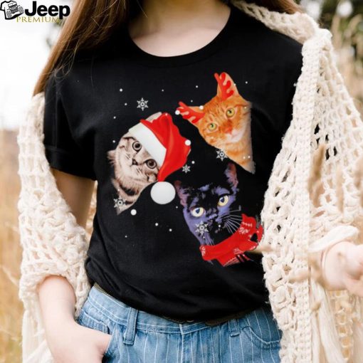 Cats Hat Santa, Scarf And Reindeer Merry Christmas Shirt