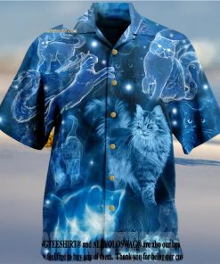 Cats Love Blue Neon Vintage Beach Button Down Full Printed Hawaiian Shi