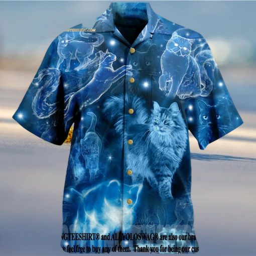 Cats Love Blue Neon Vintage Beach Button Down Full Printed Hawaiian Shi