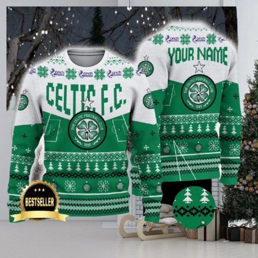 Celtic FC Ugly Christmas Sweater Logo Custom Name Gift Fans