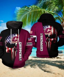 Central Michigan Chippewas NCAA US Flag Skull 3D Printed Hoodie