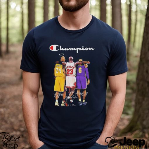 Champion Kobe Bryant, Michael Jordan and Lebron James NBA Legend signatures shirt