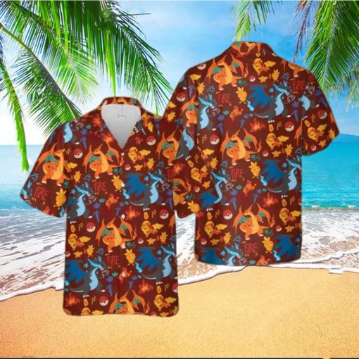 Charizard Fire Hawaiian Shirt 3D Pokemon Hawaiian Shirt Pokemon Button Up Shirt hawaiian shirt