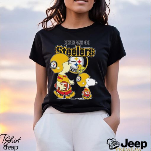 Charlie Brown Snoopy And Woodstock Road NFL Pittsburgh Steelers Here We Go Steelers 2023 Shirt