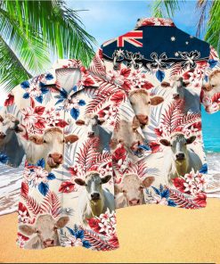 Charolais Cattle Australian Flag Hawaiian Flowers All Over Printed 3D Hawaiian Shirt