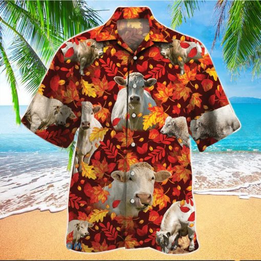 Charolais Cattle Autumn Leaves Hawaiian Shirt