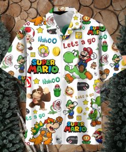 Cheap Lets Go White Super Mario Button Up Hawaiians Shirt