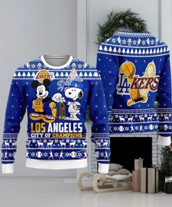 Cheap Mickey And Snoopy Los Angeles Dodgers Ugly Christmas Sweater 3D Printed Men And Women Holiday Gift