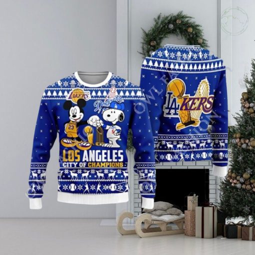 Cheap Mickey And Snoopy Los Angeles Dodgers Ugly Christmas Sweater