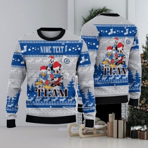 Chelsea FC Disney Team Custom Name Ugly Christmas Sweater