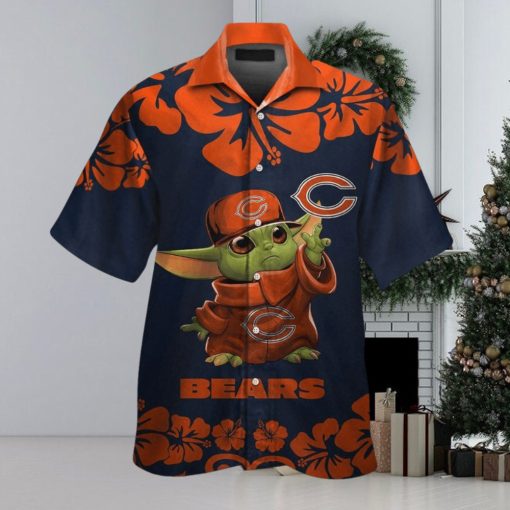 Chicago Bears Baby Yoda Short Sleeve Button Up Tropical Hawaiian Shirt