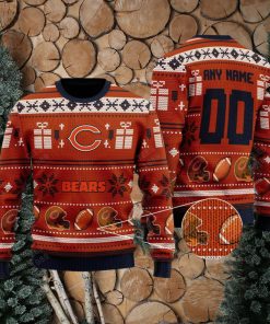 Chicago Bears Design NFL Snowflakes Reindeer 3D Sweater Custom Number And Name