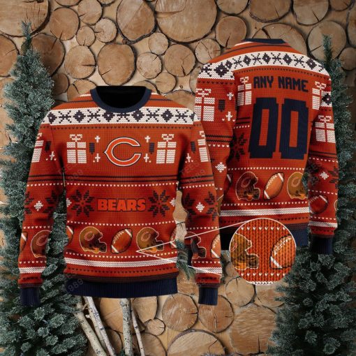 Chicago Bears Design NFL Snowflakes Reindeer 3D Sweater Custom Number And Name